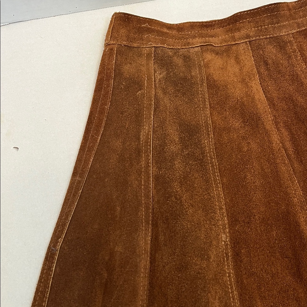 LEATHER VINTAGE 70’s BROWN A LINE MIDI SKIRT WITH TALON SIPPER SIZE SMALL - Picture 5 of 14